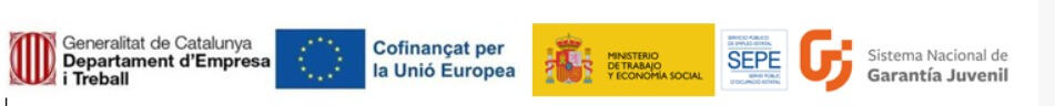 Logos oficials Generalitat de Catalunya, Unió Europea Fons Social Europeu Plus, SEPE, Garantia Juvenil